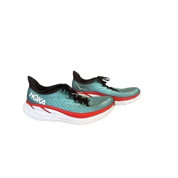 HOKA One One Men's Teal Lace Up Round Toe Clifton 8 Running Shoes Size 9.5D